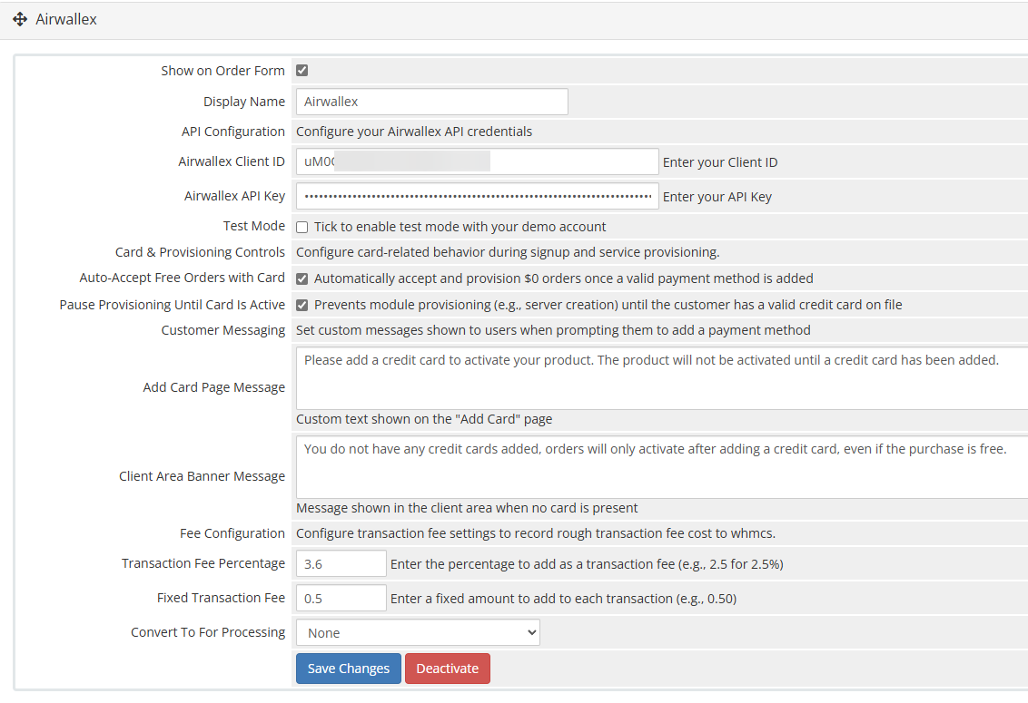 Admin Configuration Panel